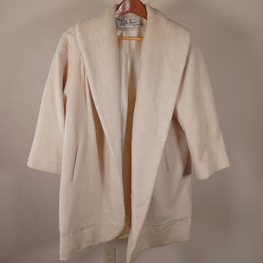 Lilli Ann Vintage Mohair Cream Swing Coat Open Front Old Money Quiet Luxury FLAW